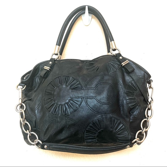 Coach Black MADISON Embellished SOPHIA Leather Tote Purse B#28 - Picture 3 of 15